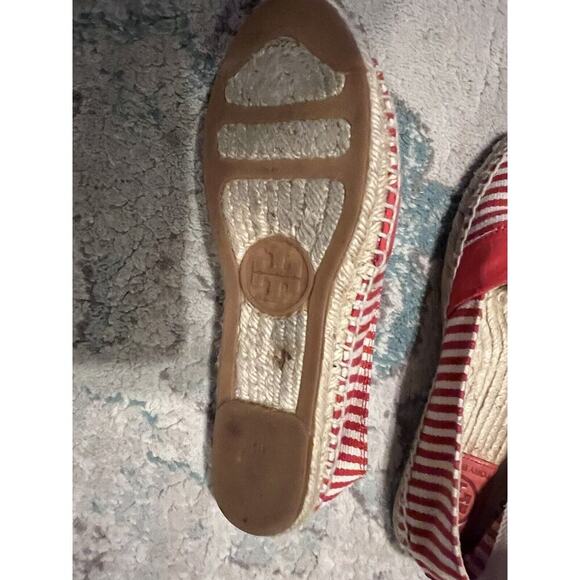 Tory Burch Flat Shoes Women 9 Striped Canvas Orange Espadrille Beacher - Picture 7 of 8